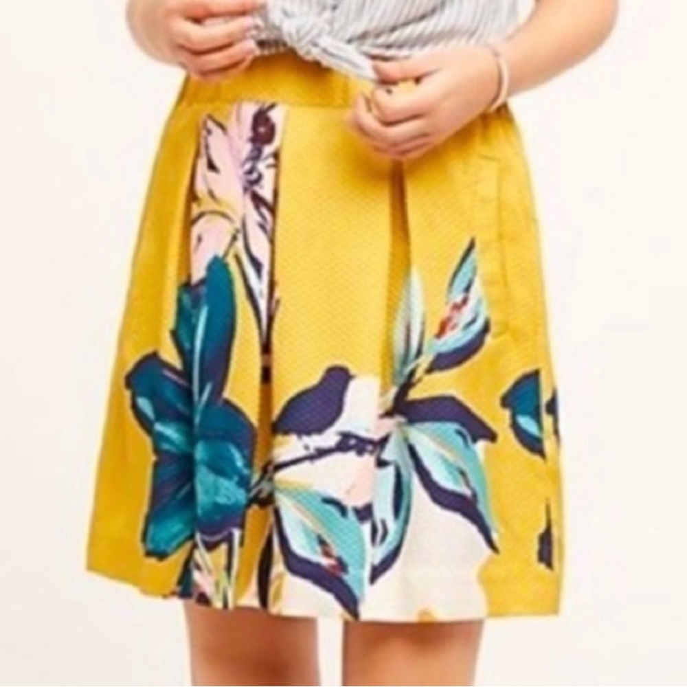 Anthropologie Maeve tropical pleated yellow skirt size 0 nwot